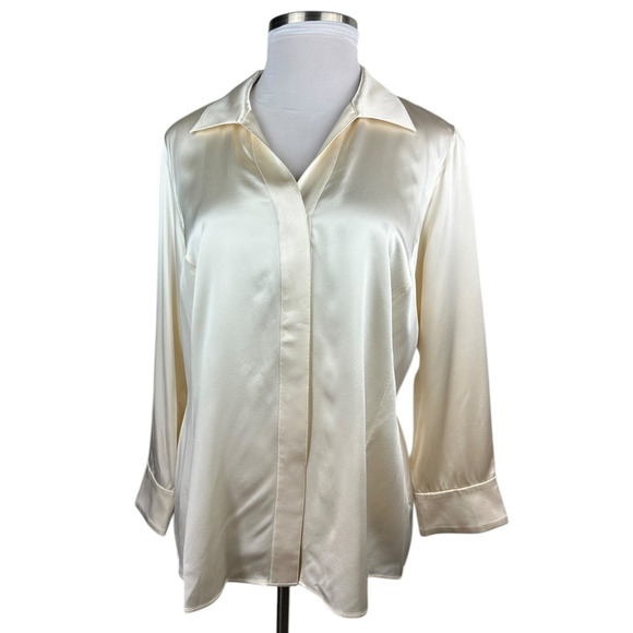 Lafayette 148 New York Silk Blouse Ivory Champagne LS Button Front Plus Size 20 - Picture 2 of 14